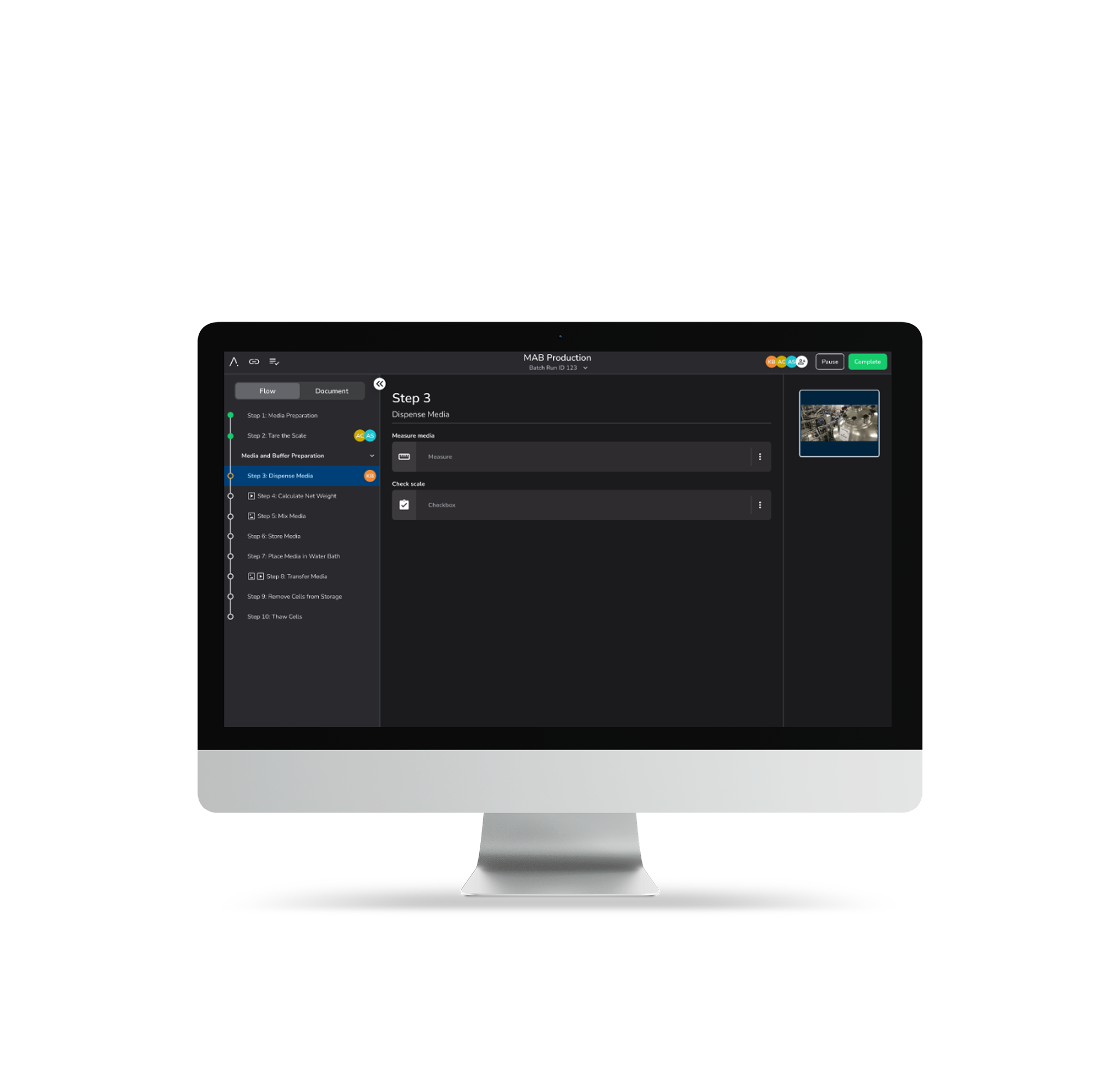 Apprentice manufacturing execution system DCS tab interface